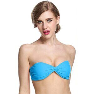 Strapless  Neon Blue Twist Bandeau Bikini Top Separates b26